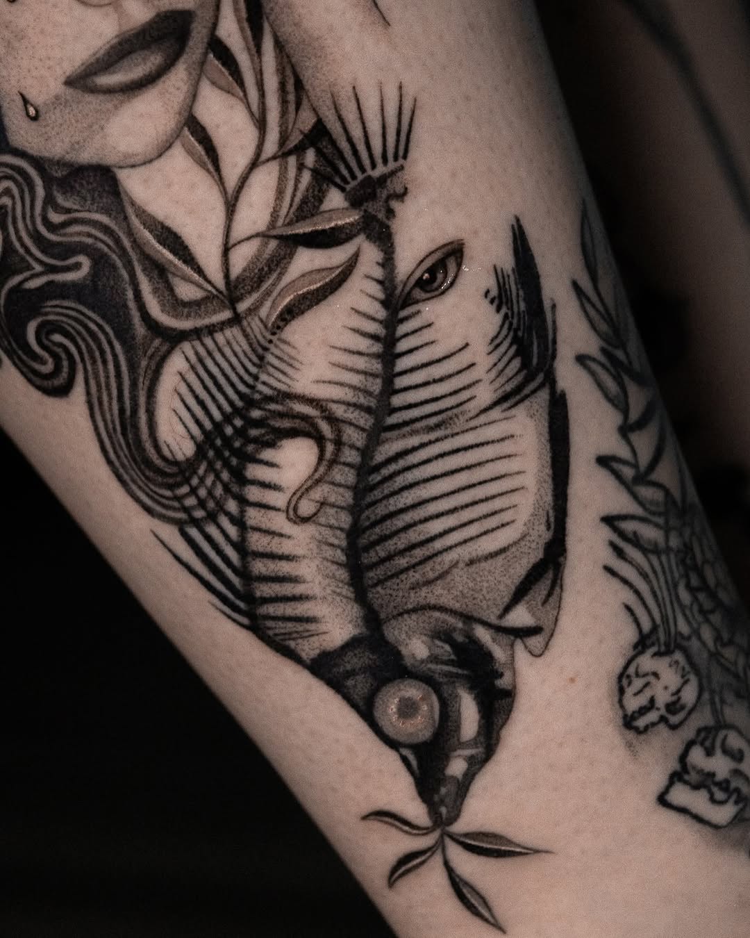 Tattoo by @bluebird.ink β black_and_grey, dotwork