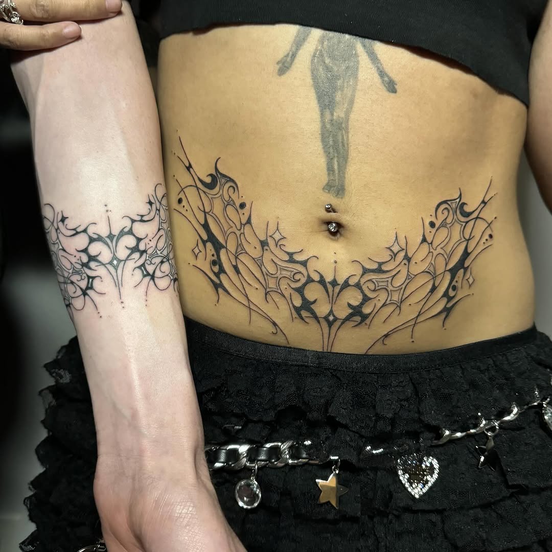 Tattoo by @kittystitches.ink — blackwork, ornamental