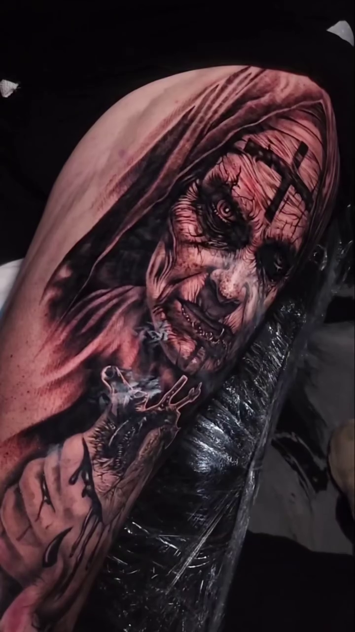 Tattoo by @nathan.matherstattooist — dark_realism, black_and_grey