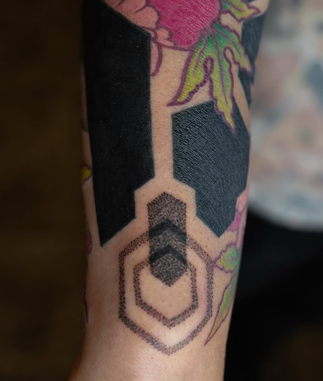 Tattoo by @rowanrhystattoo — geometric, dotwork