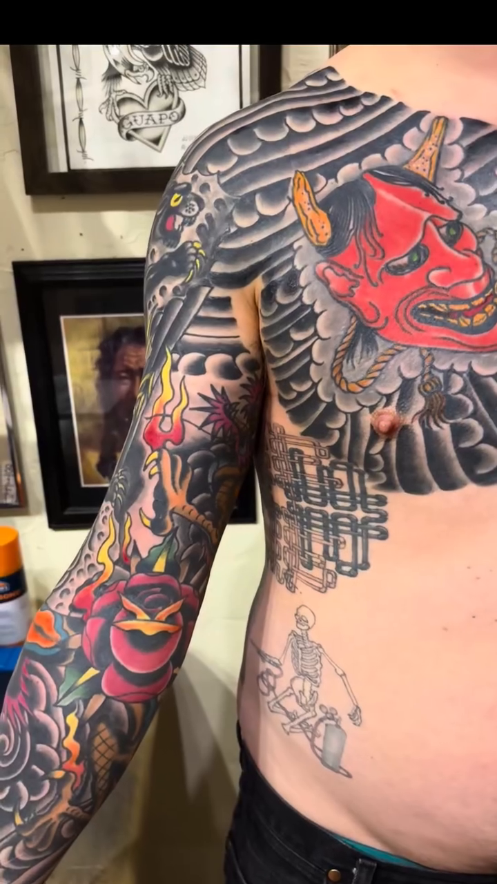 Tattoo by @chrisstuckertattoos — japanese_irezumi, black_and_grey