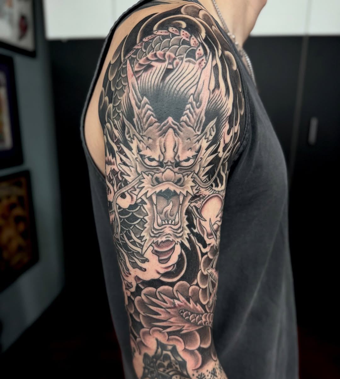 Tattoo by @ernie_portcity — japanese_irezumi, black_and_grey