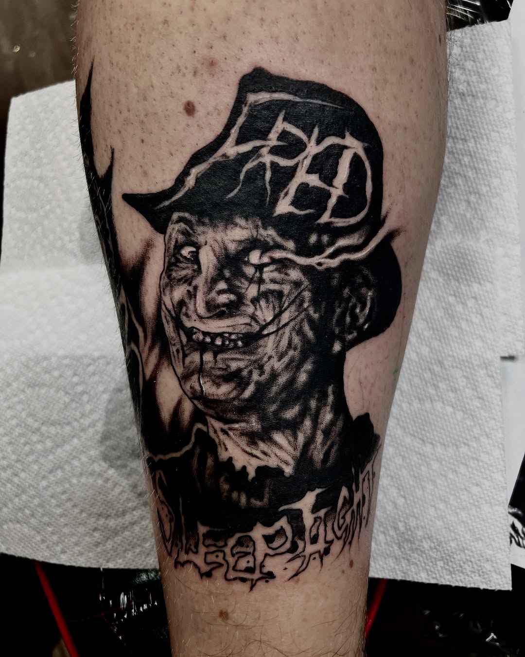 Tattoo by @jjkronauer โ dark_realism, lettering_script
