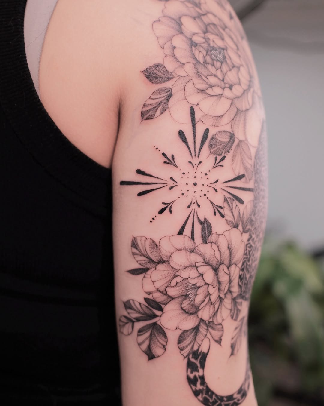 Tattoo by @sky.tattooist17 — black_and_grey, dotwork