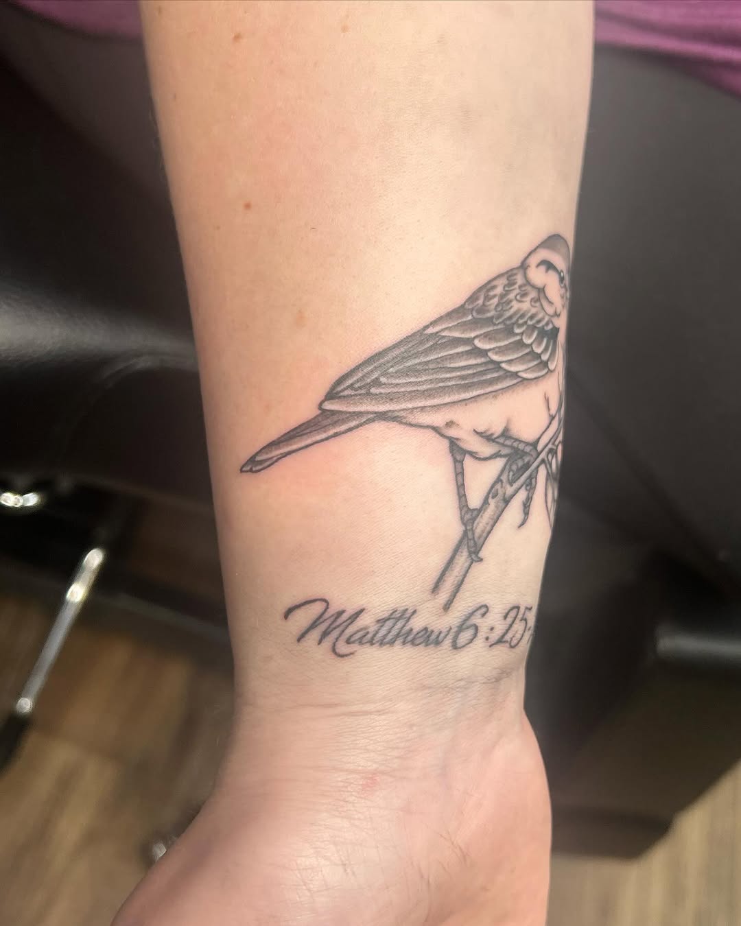 Tattoo by @galacticpasta โ black_and_grey, lettering_script