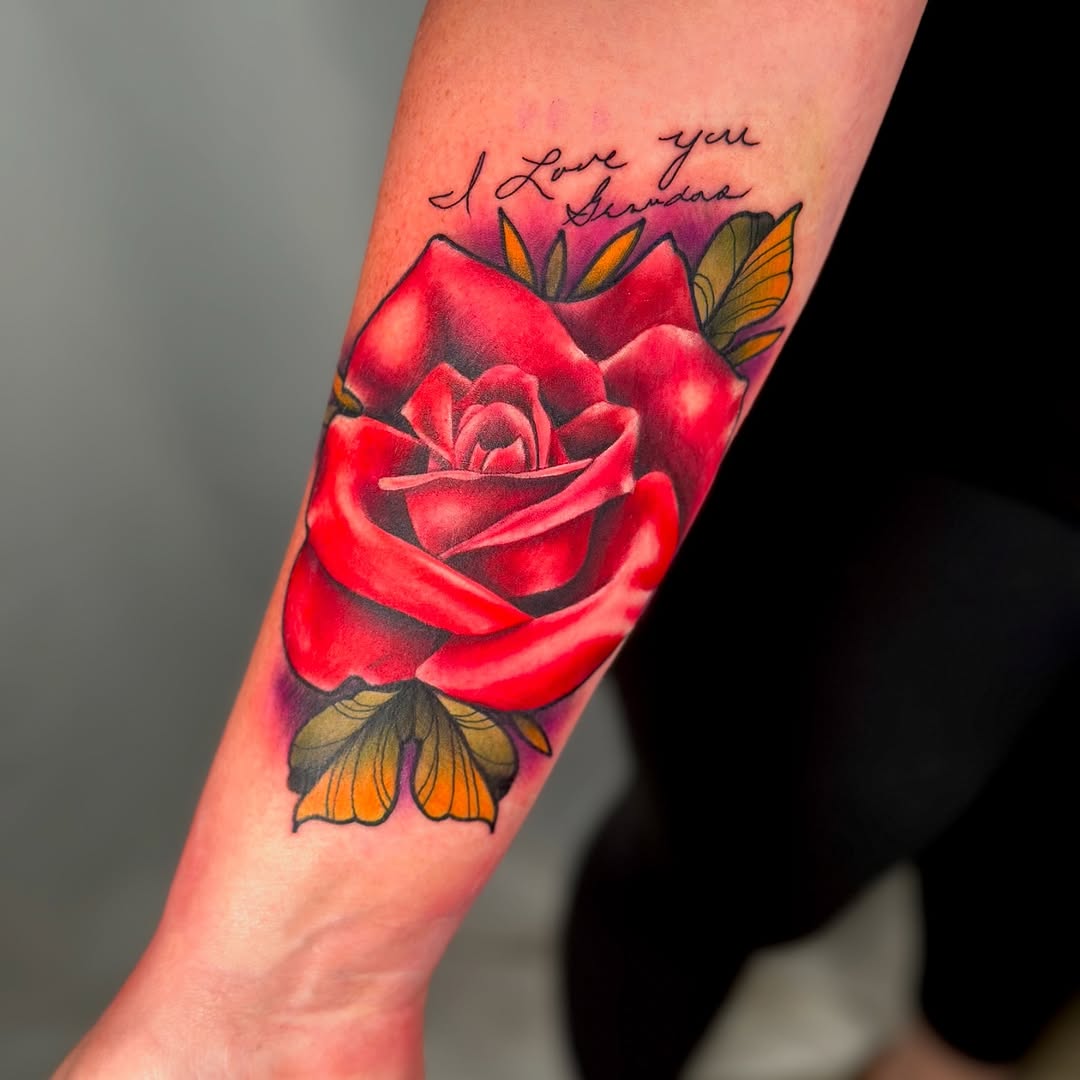 Tattoo by @bumbleknee_tattoos — realism, lettering_script