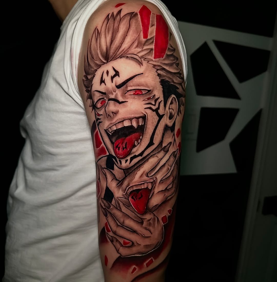 Tattoo by @fercho.ink — anime, black_and_grey