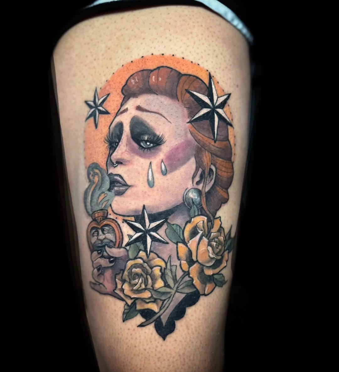 Tattoo by @ladymonsterfacetattoos — neo_traditional, black_and_grey