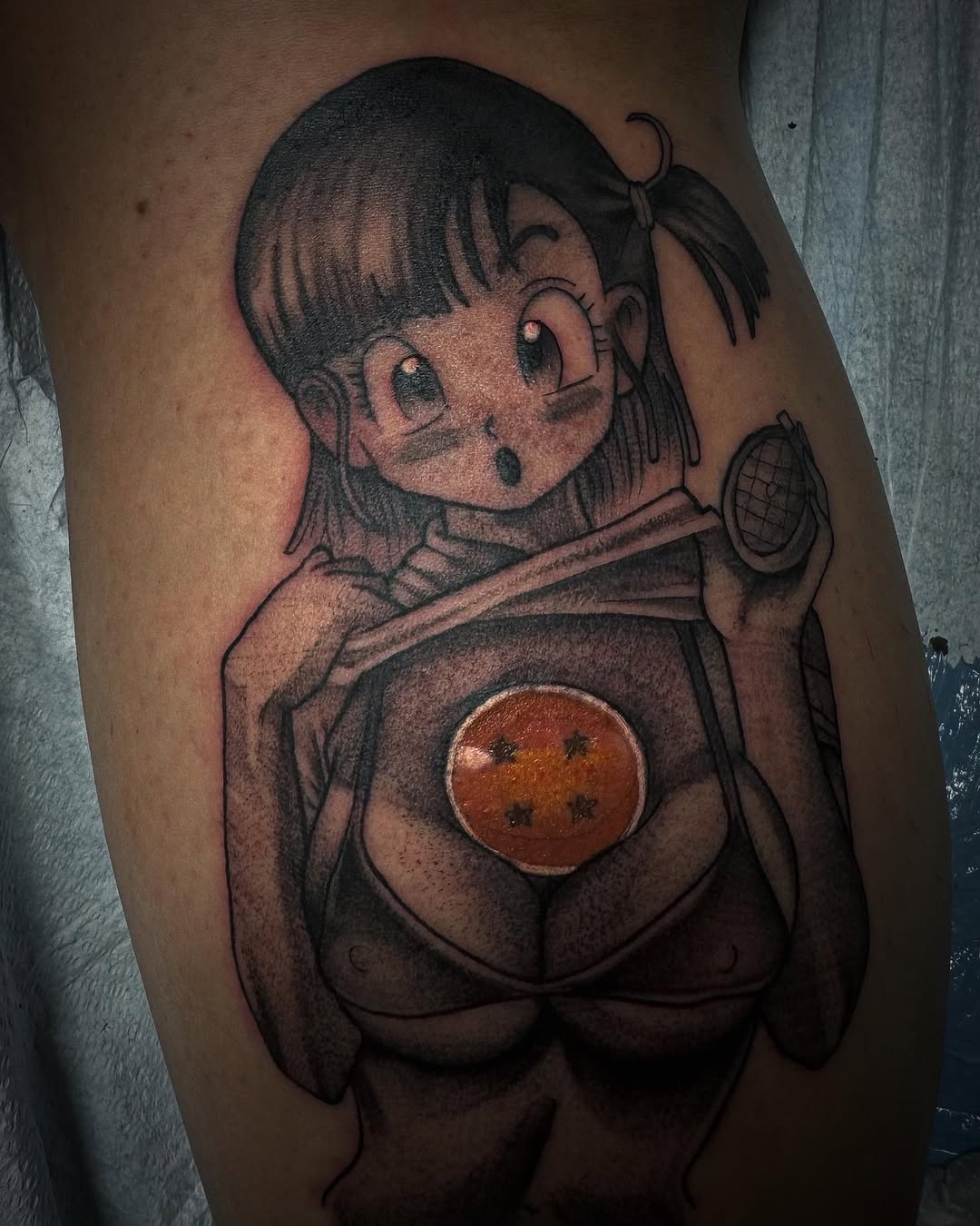 Tattoo by @wolktattoo β anime, black_and_grey