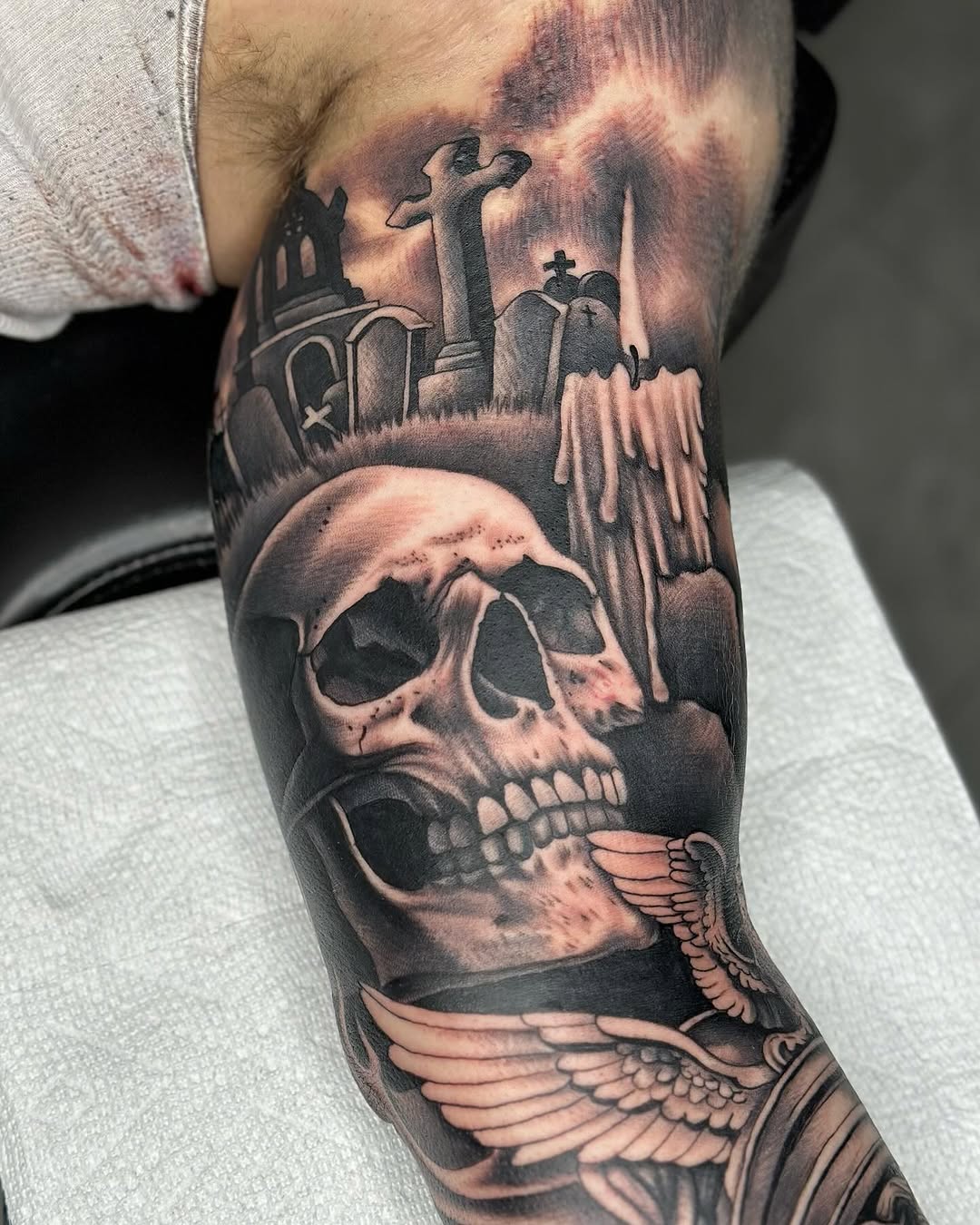 Tattoo by @jettjansky — black_and_grey, dark_realism