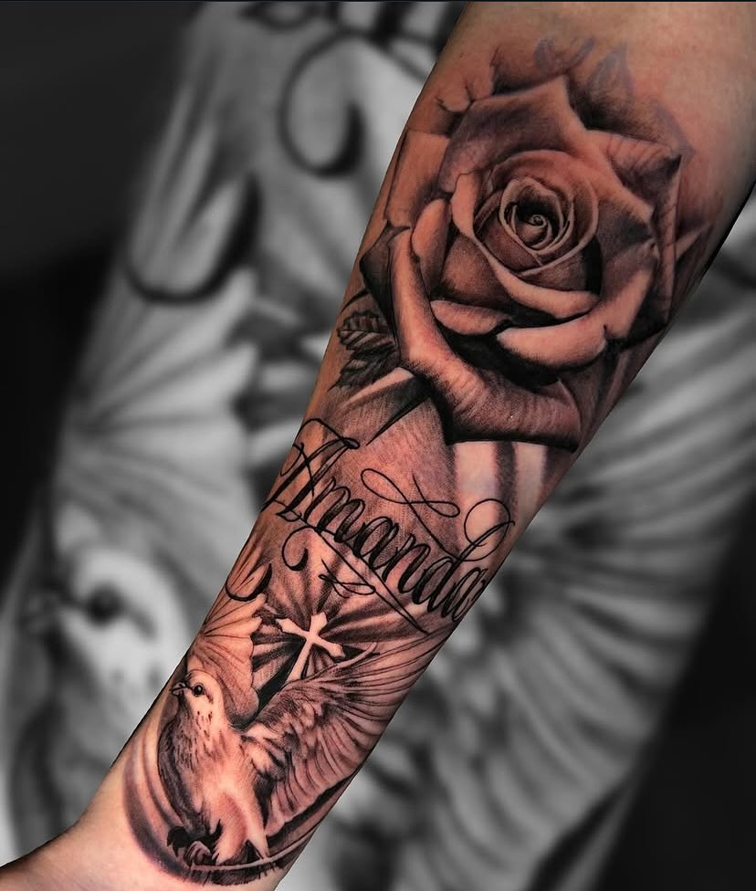 Tattoo by @dalton_king_tattoos — realism, lettering_script