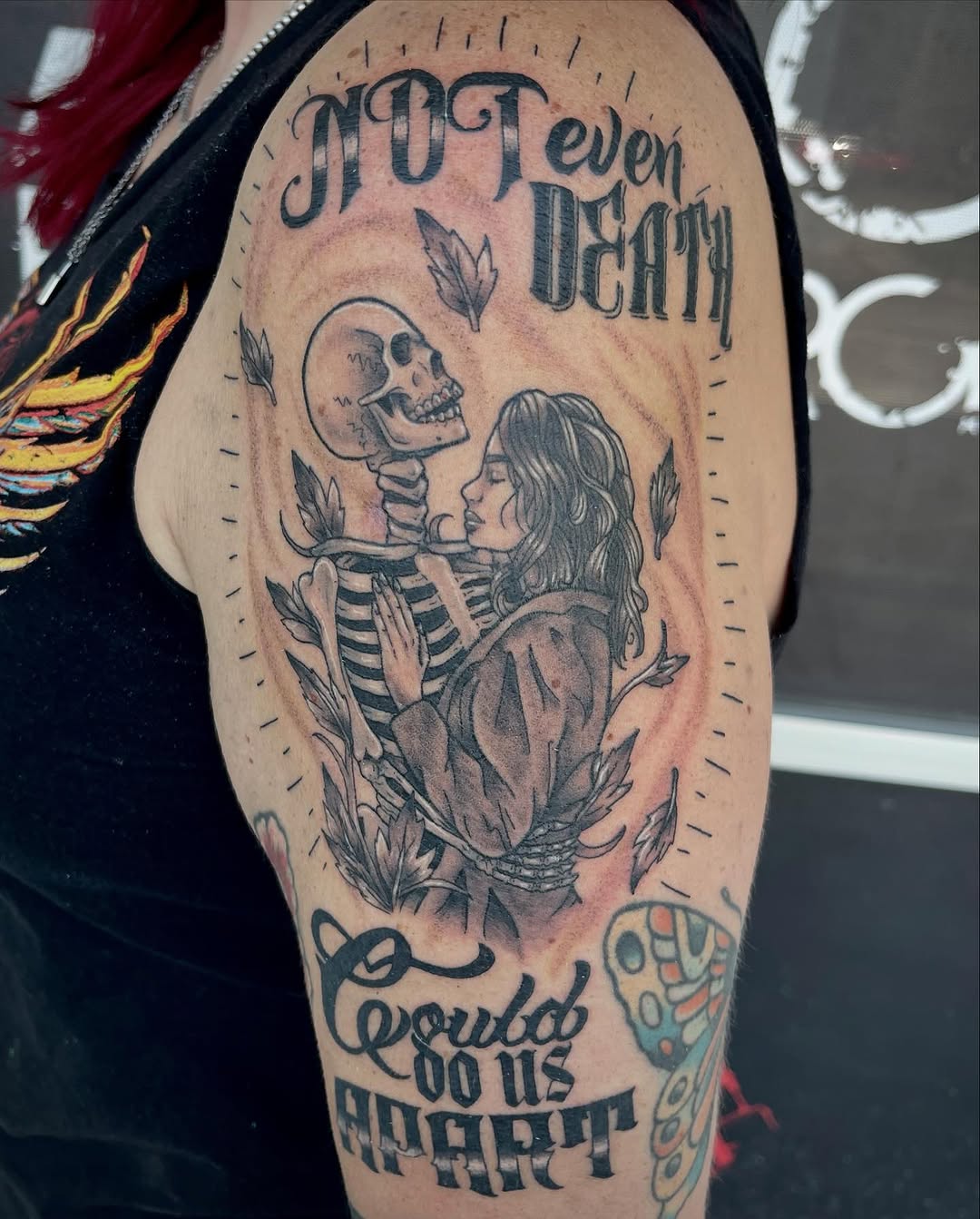 Tattoo by @alandapanda — lettering_script, black_and_grey