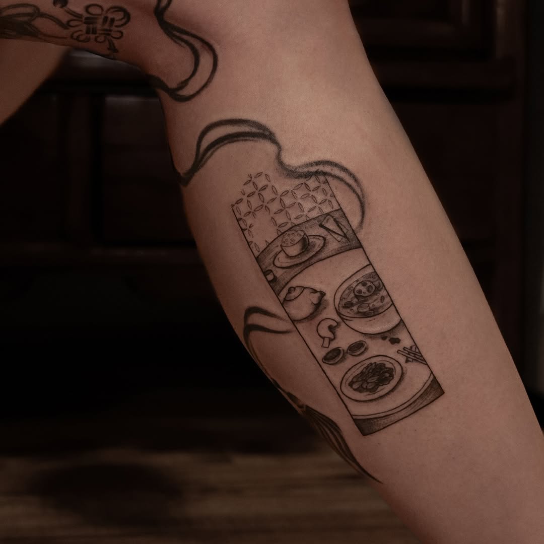 Tattoo by @oolong.ink — illustrative, black_and_grey