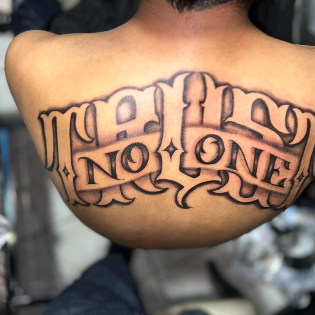 Tattoo by @tusanchotattoos_lv โ lettering_script, chicano