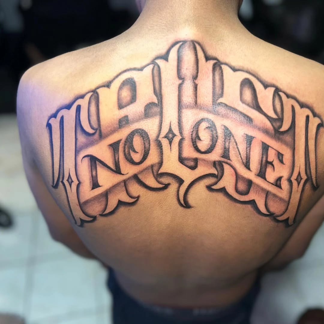 Tattoo by @tusanchotattoos_lv โ lettering_script, chicano