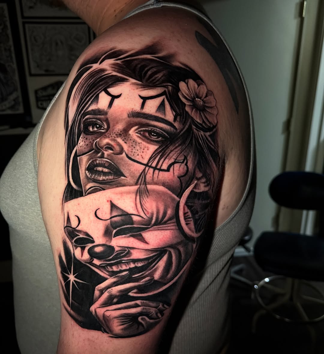 Tattoo by @tattoosbygonzo530 — chicano, black_and_grey