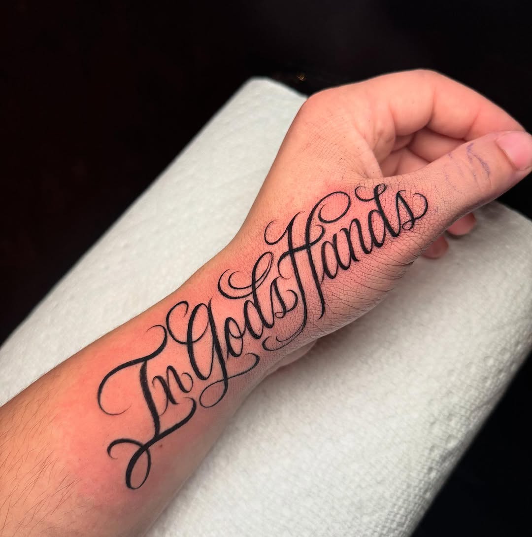 Tattoo by @playboy_script_ β lettering_script, fine_line