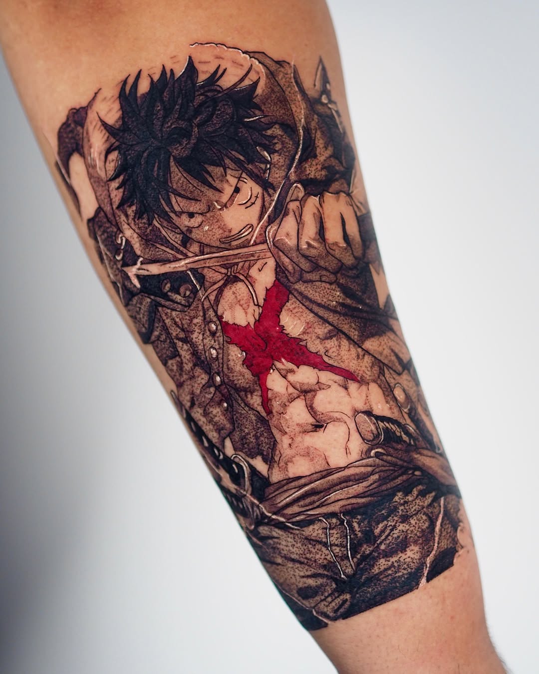 Tattoo by @caracaltattoo — anime, black_and_grey