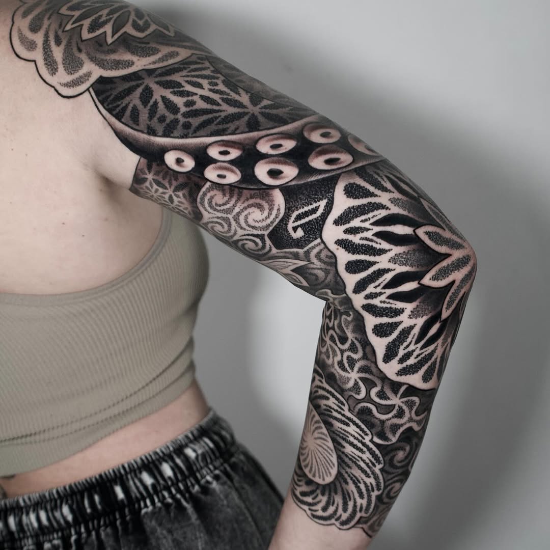 Tattoo by @ericharetattoo — dotwork, black_and_grey