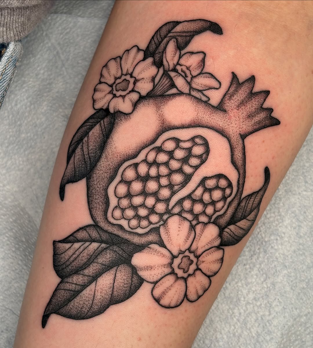 Tattoo by @madisonmakestattoos — black_and_grey, dotwork