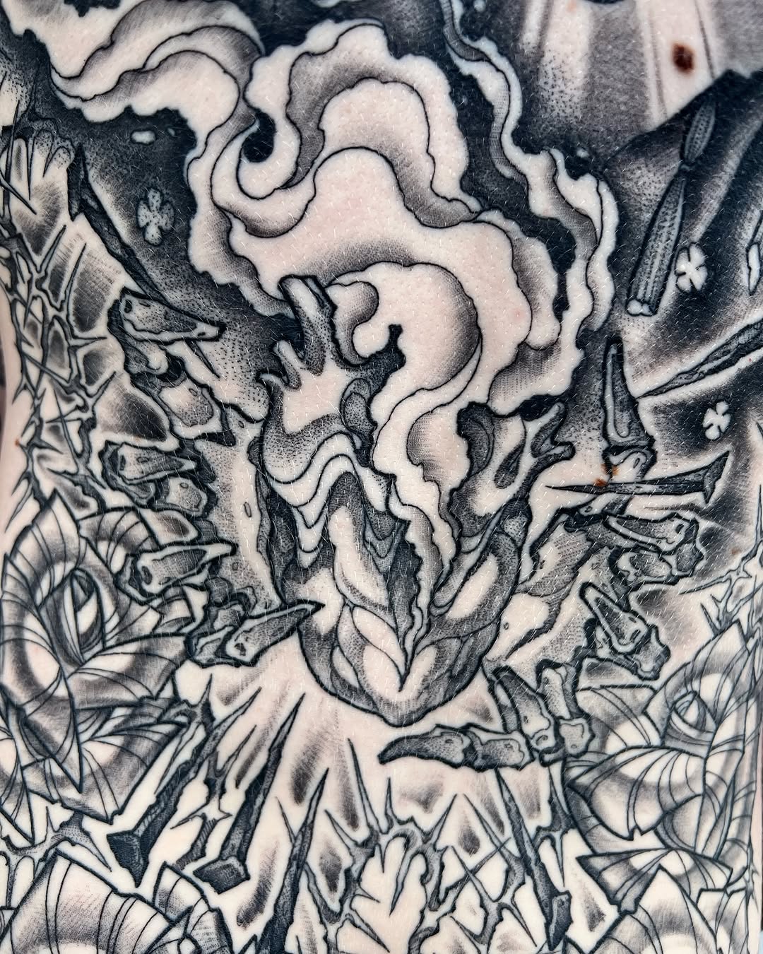Tattoo by @owenmakesart — blackwork, illustrative