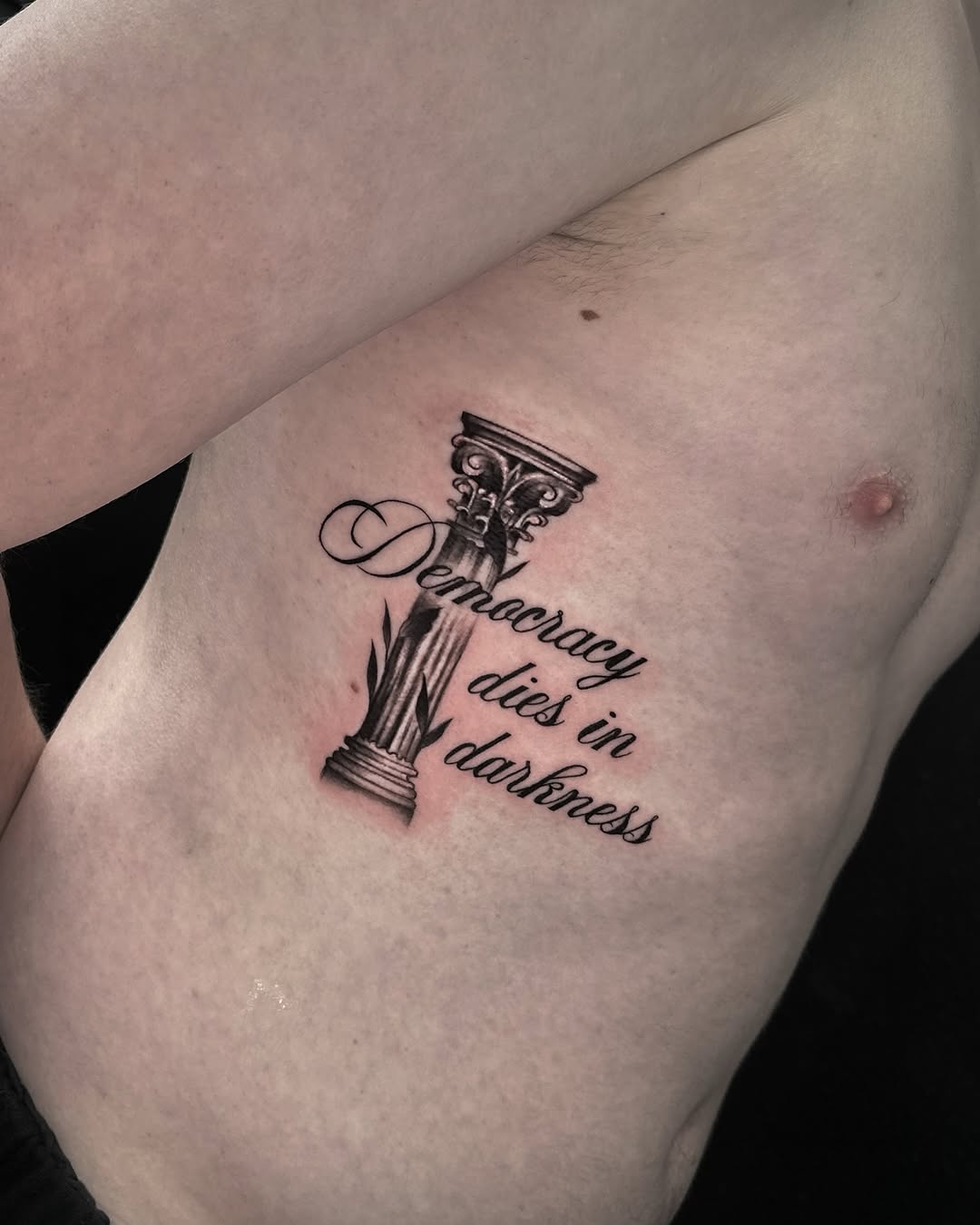 Tattoo by @arisdanielletattoos — lettering_script, black_and_grey