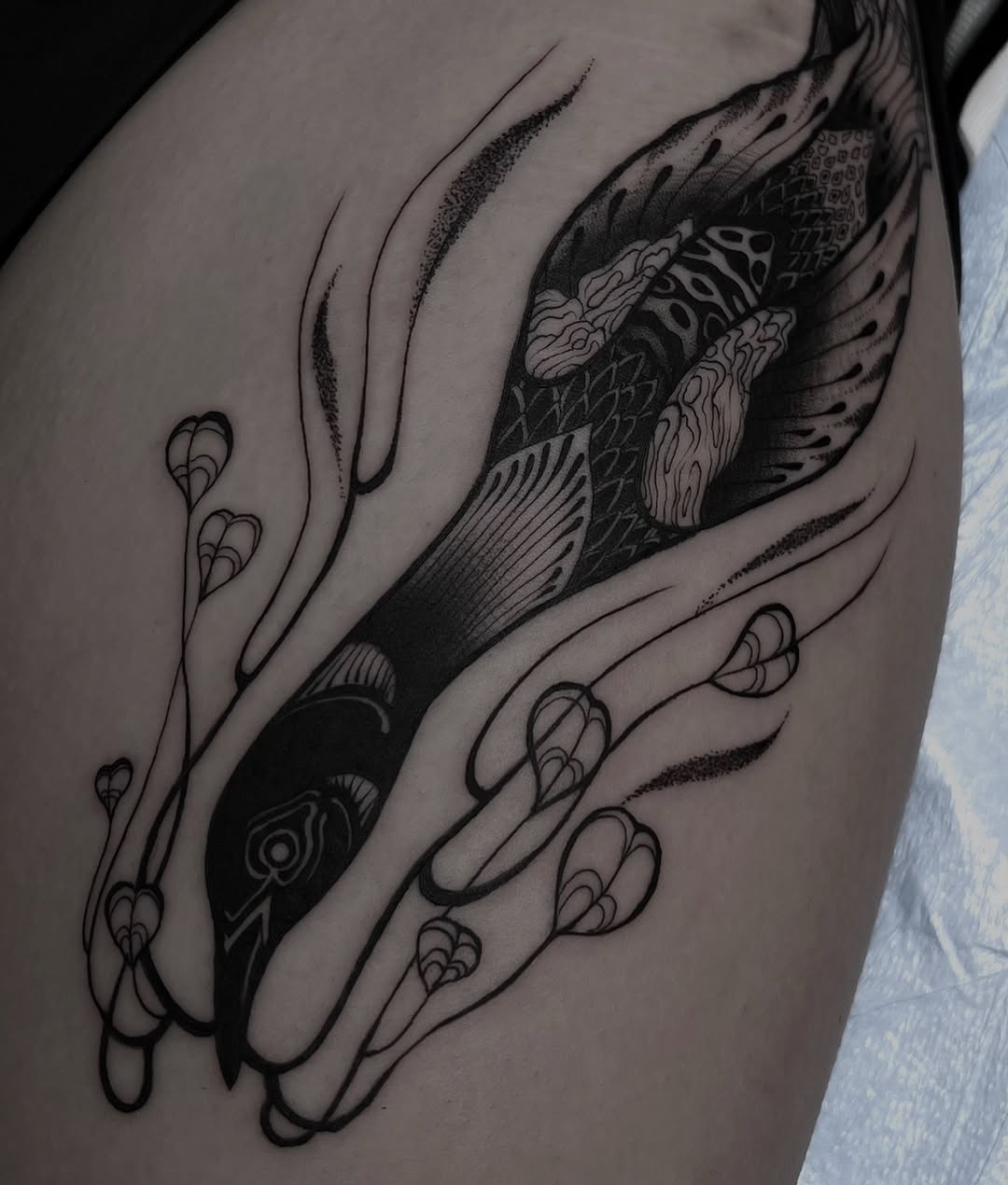 Tattoo by @hailyourself_ — illustrative, blackwork
