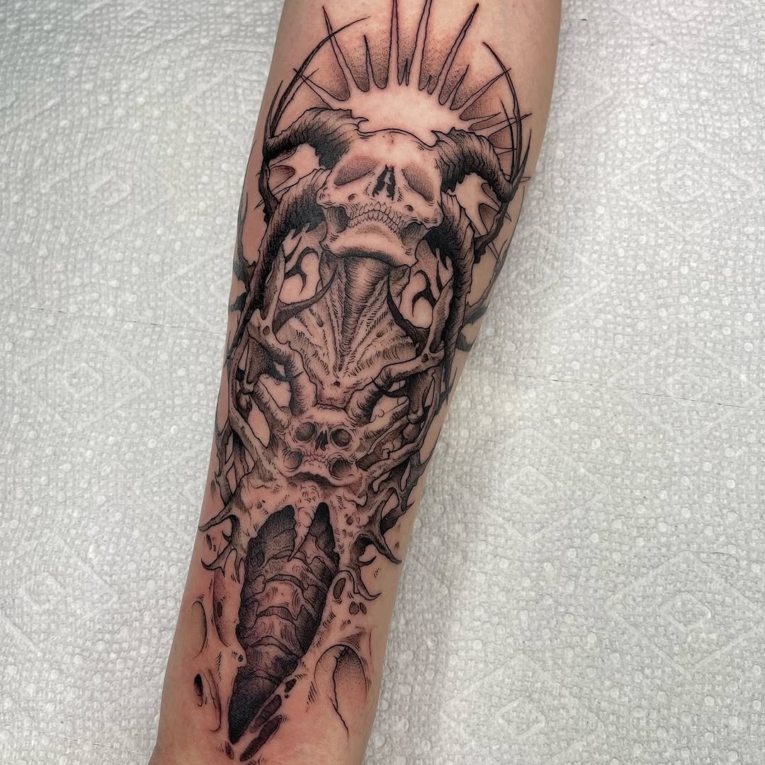 Tattoo by @lexx.christine โ dark_realism, blackwork