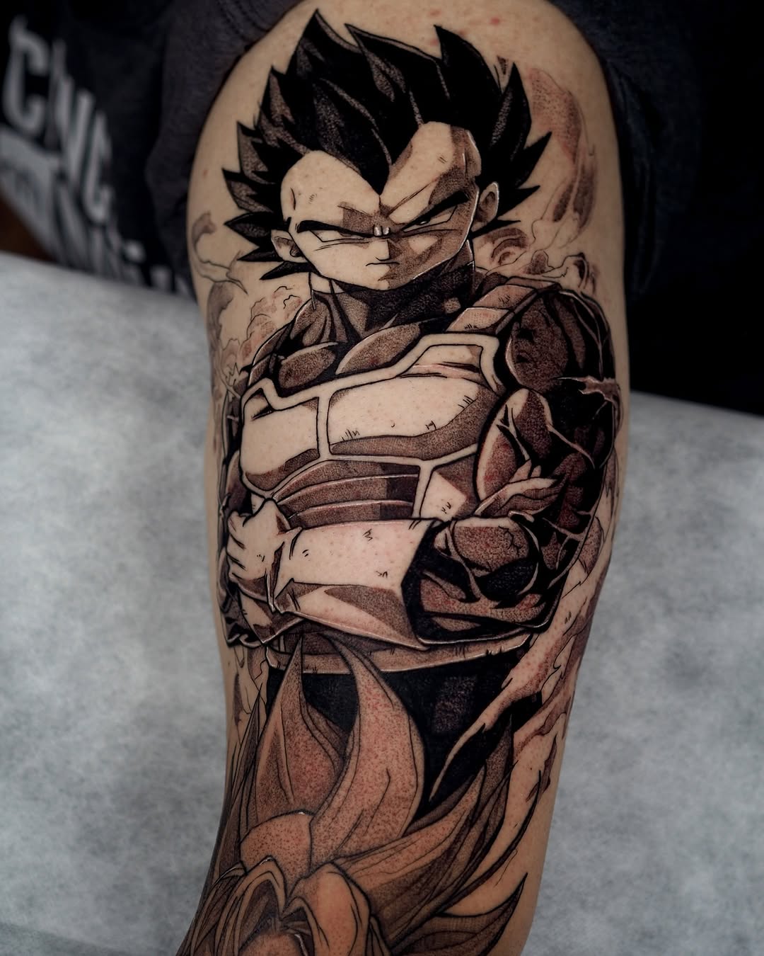 Tattoo by @caracaltattoo — anime, black_and_grey