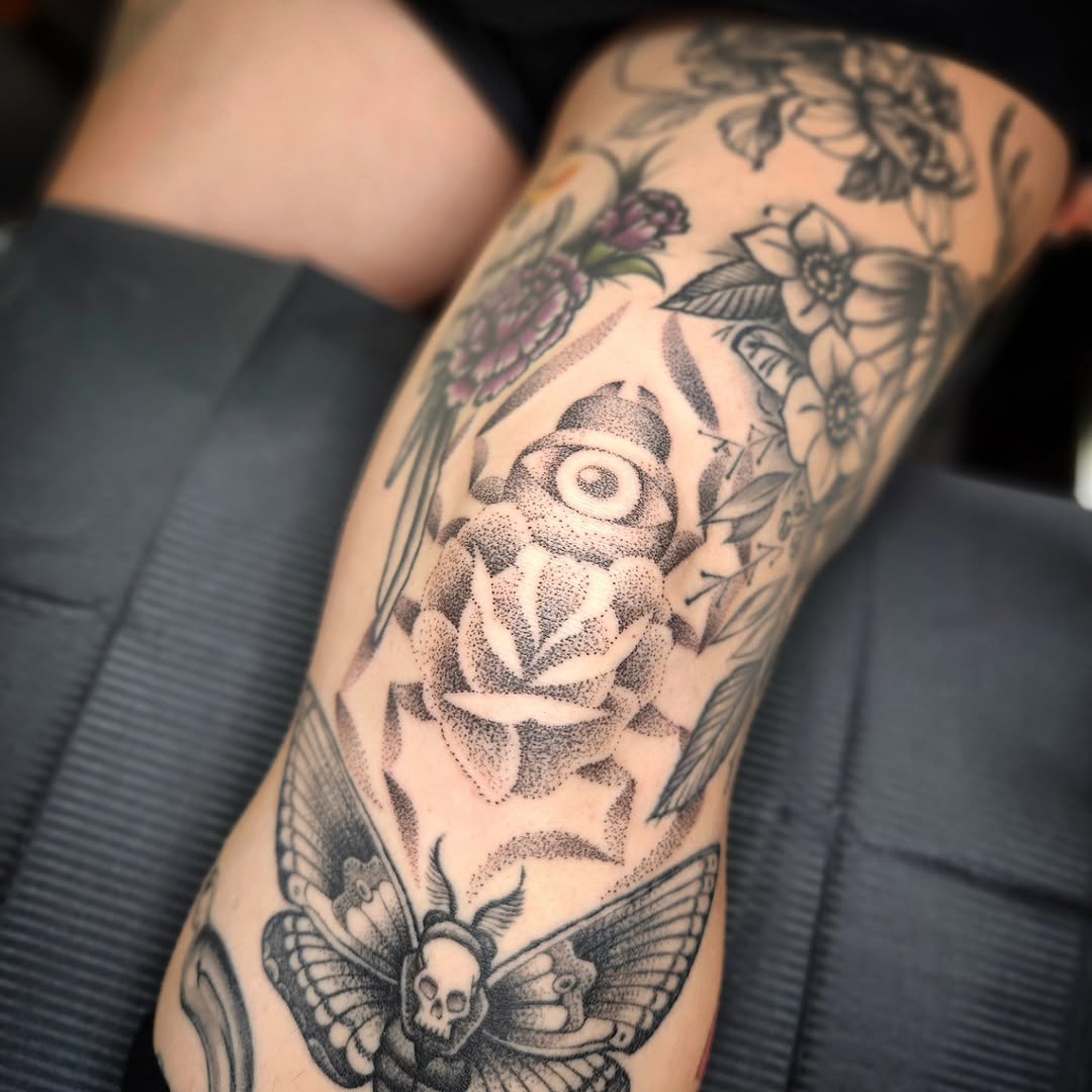Tattoo by @kz.tattoos — dotwork, illustrative