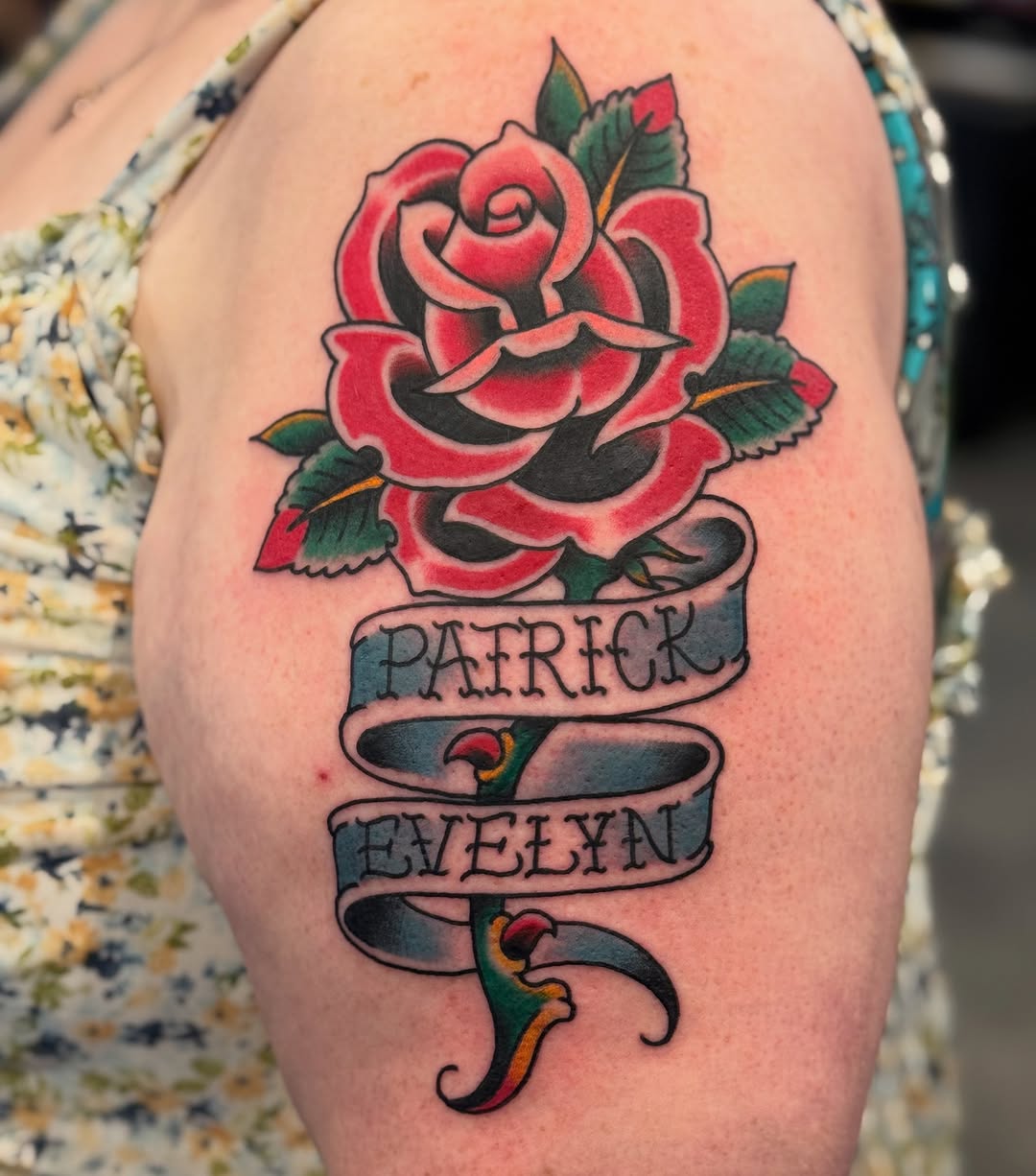 Tattoo by @thepinkmanther — american_traditional, lettering_script