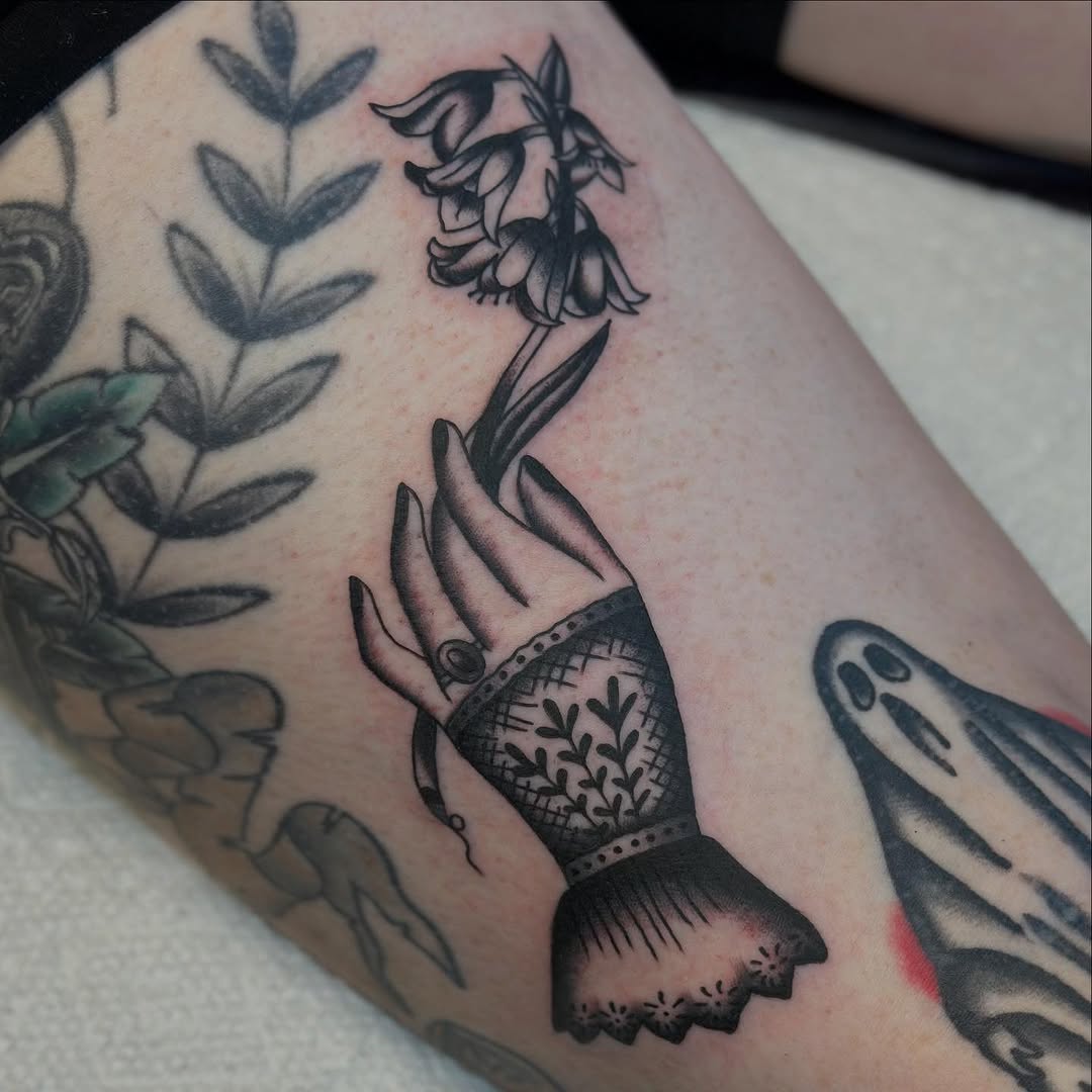 Tattoo by @ryleecoyote — black_and_grey, ornamental