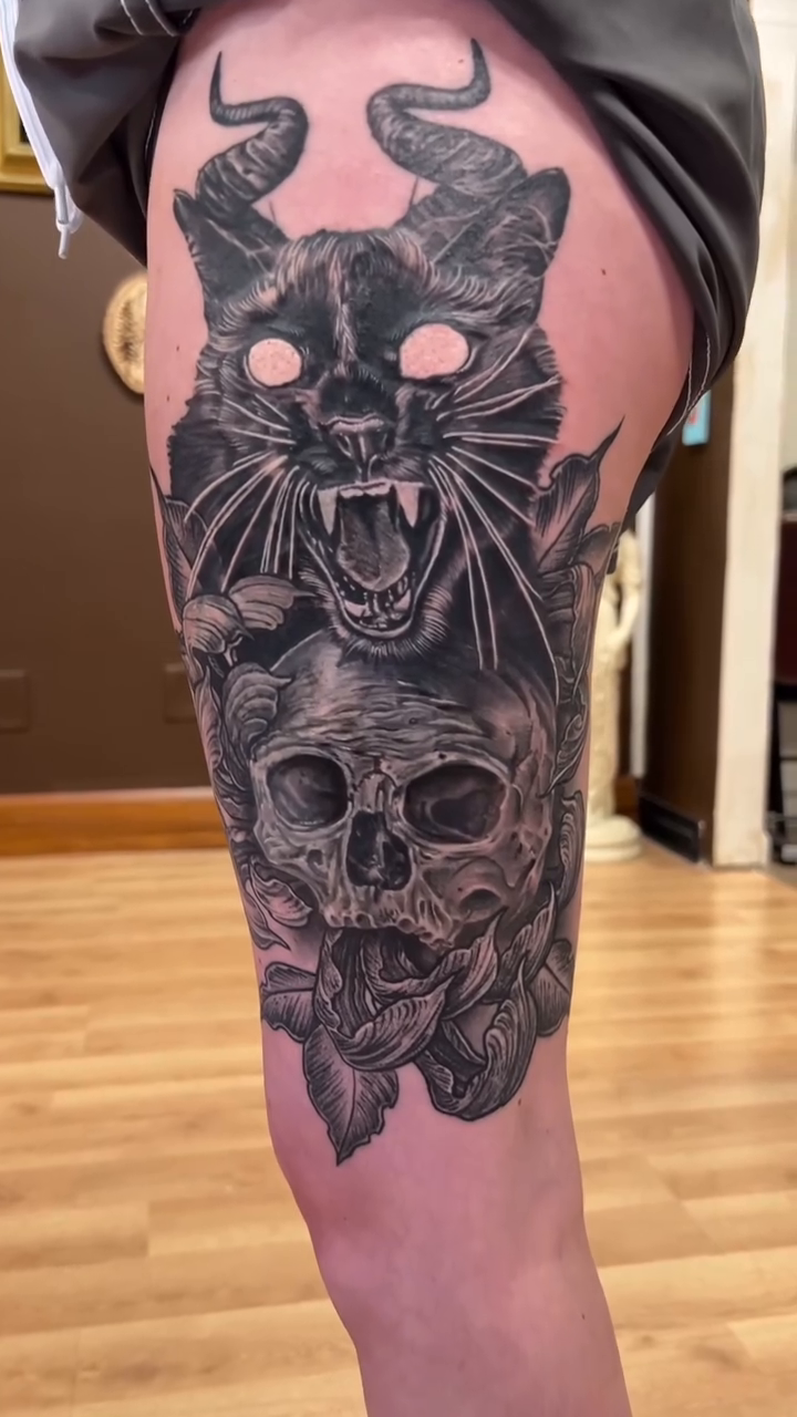 Tattoo by @coreyclarktattoos — dark_realism, black_and_grey