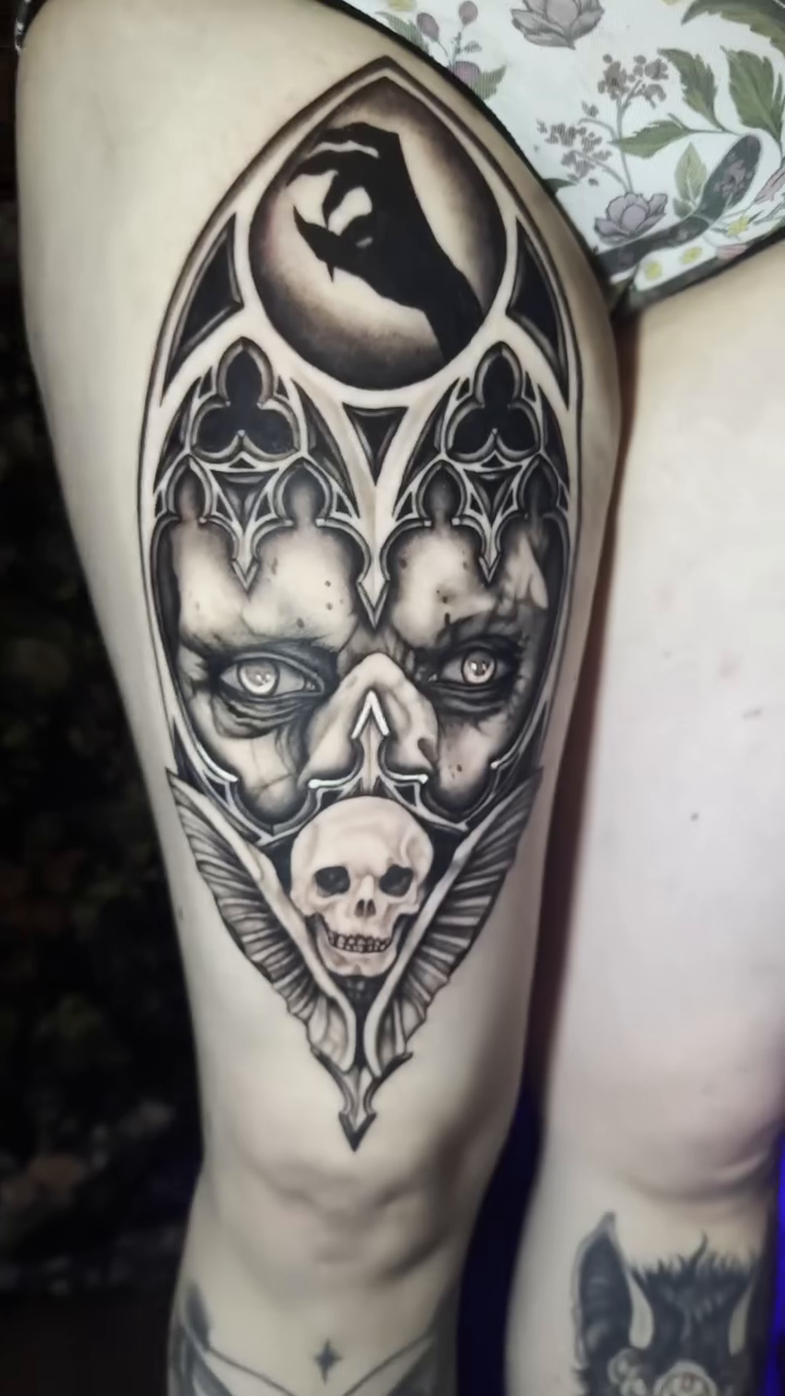 Tattoo by @meganchevatewa — dark_realism, black_and_grey