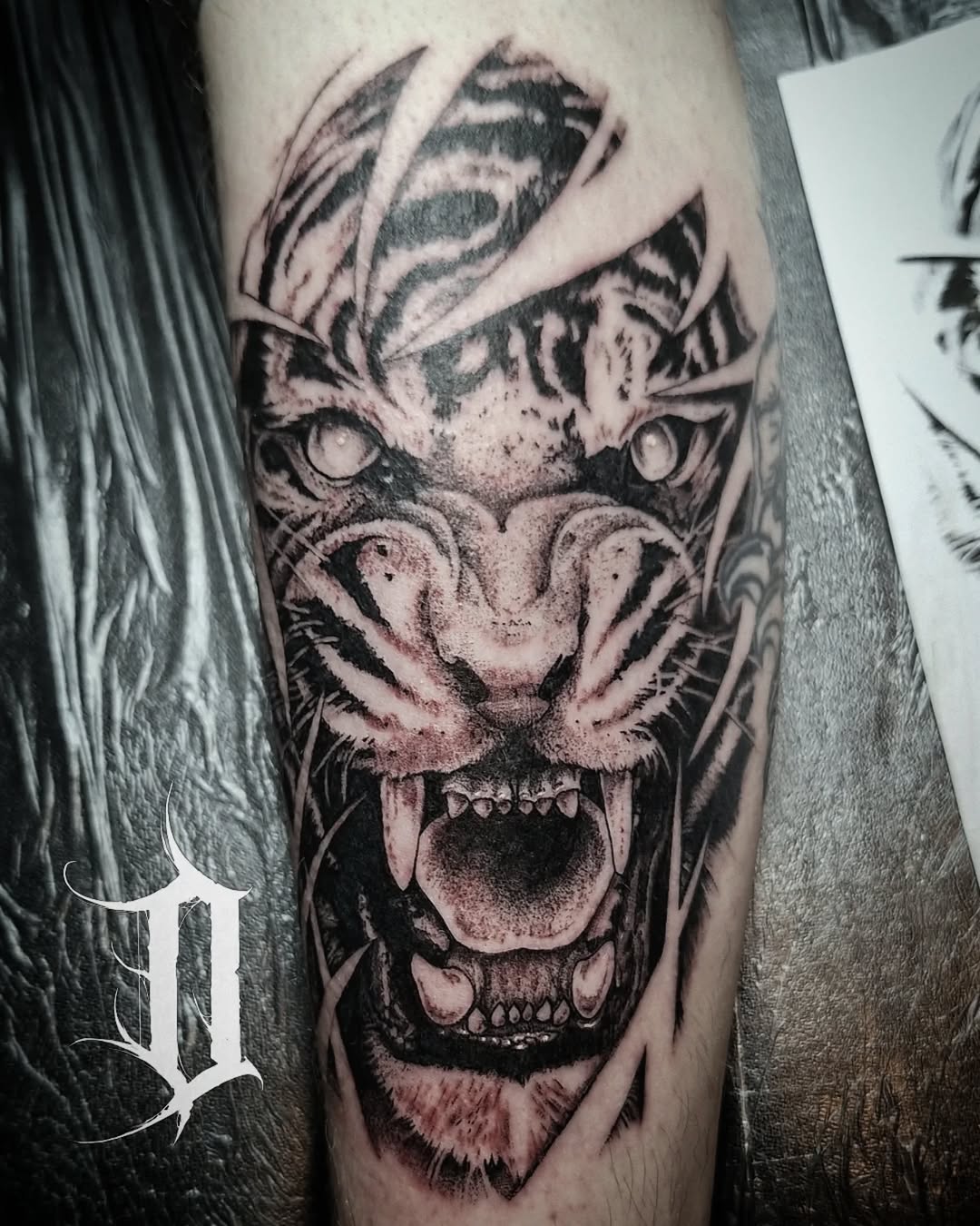 Tattoo by @darren_artwork โ realism, black_and_grey
