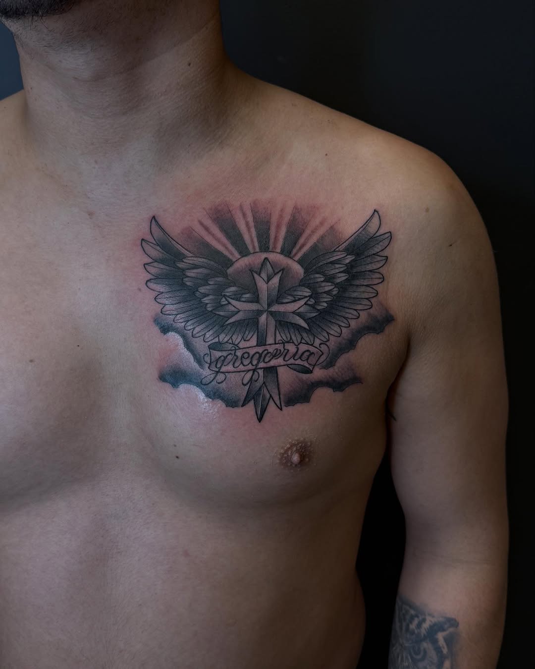 Tattoo by @duffsart — black_and_grey, lettering_script