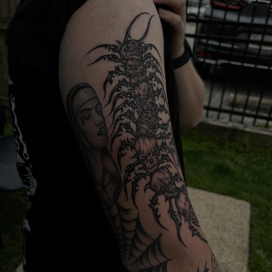Tattoo by @goldenboysink — blackwork, dark_realism