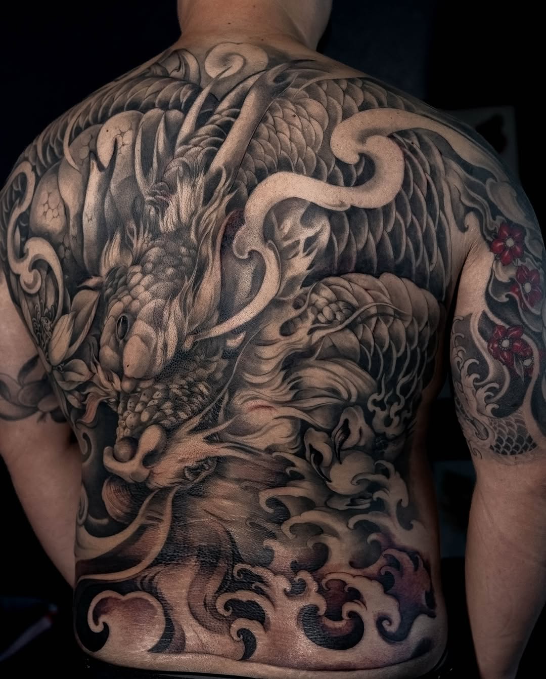 Tattoo by @1kc_laurenbeee β japanese_irezumi, black_and_grey
