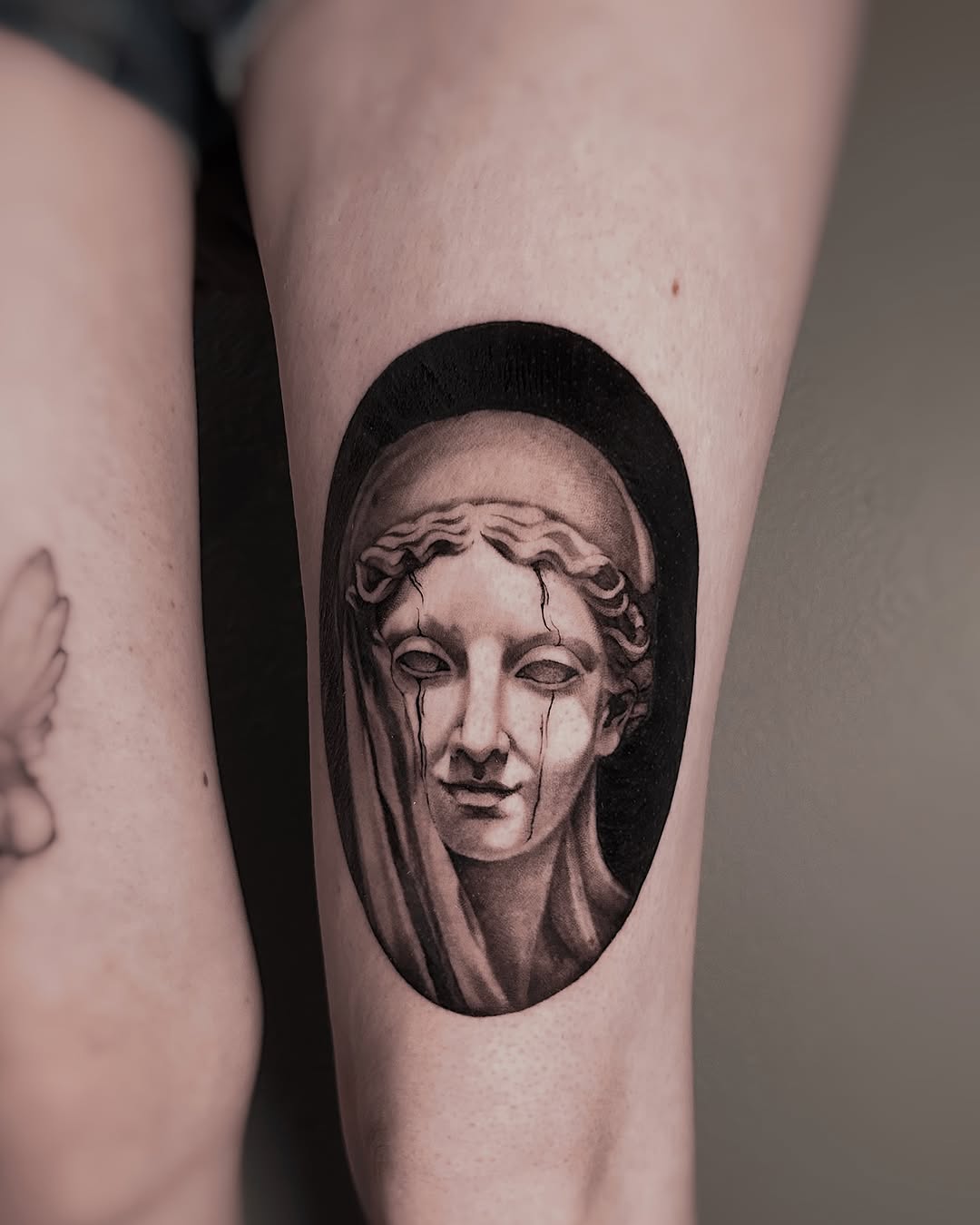 Tattoo by @hawkstattoo_ โ realism, black_and_grey