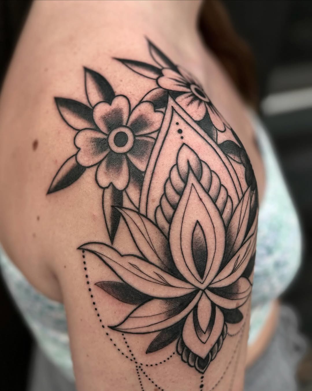 Tattoo by @luna_blue_tattoo — black_and_grey, ornamental