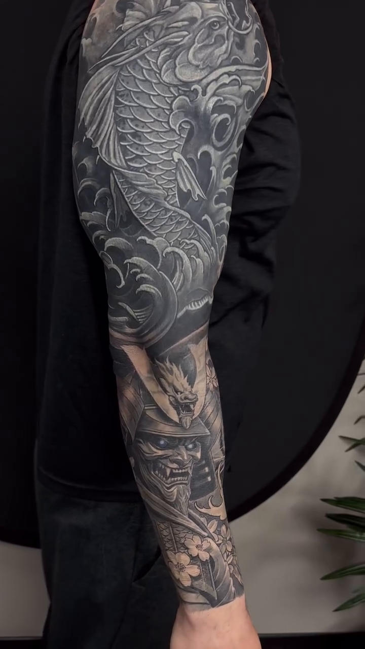 Tattoo by @dohertytattoos — japanese_irezumi, black_and_grey
