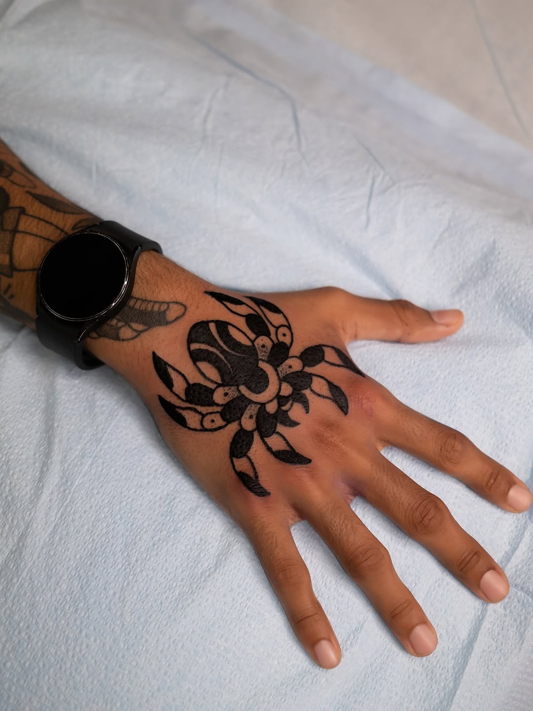 Tattoo by @sadcattattoo — blackwork