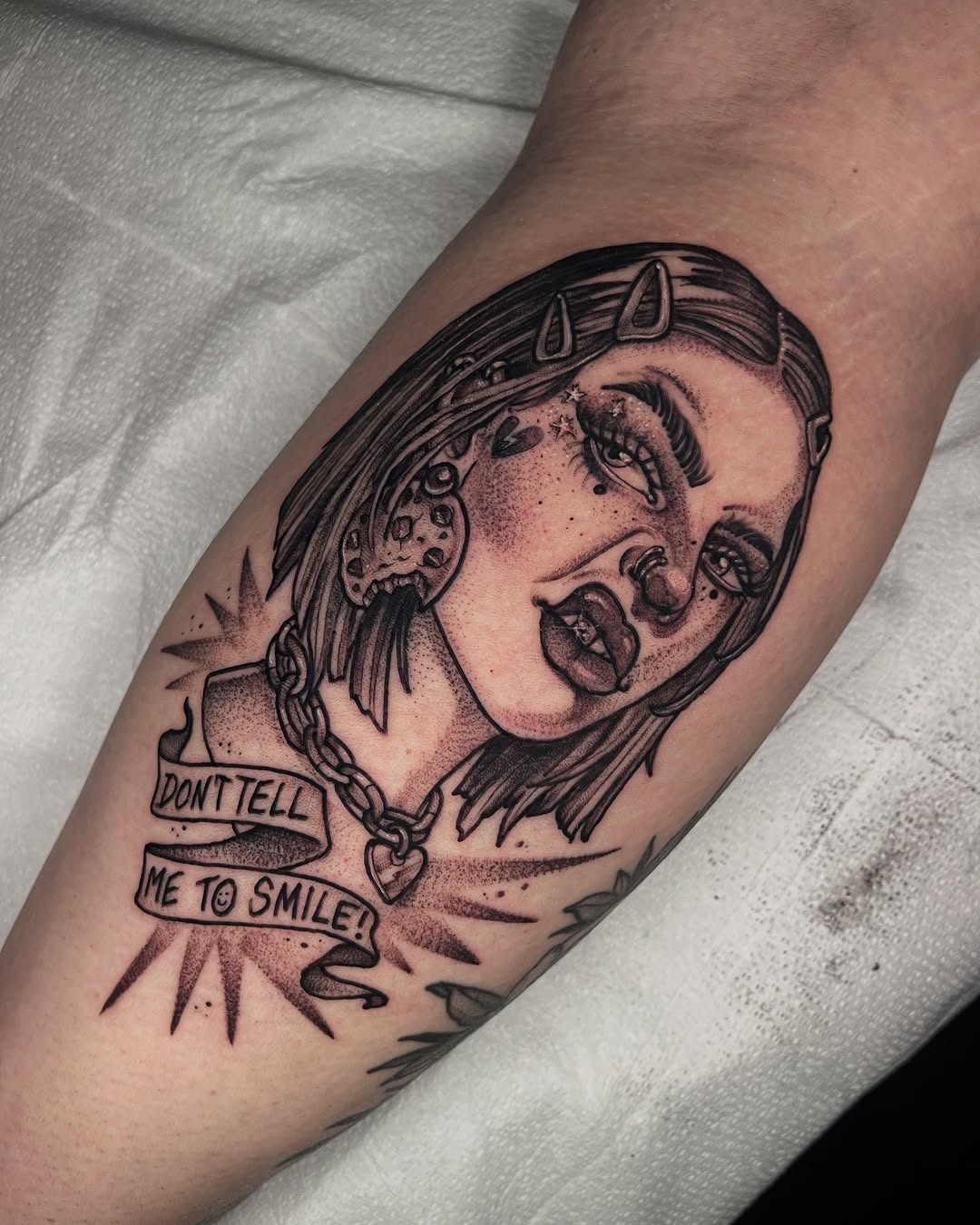 Tattoo by @carlygtattoos — black_and_grey, lettering_script