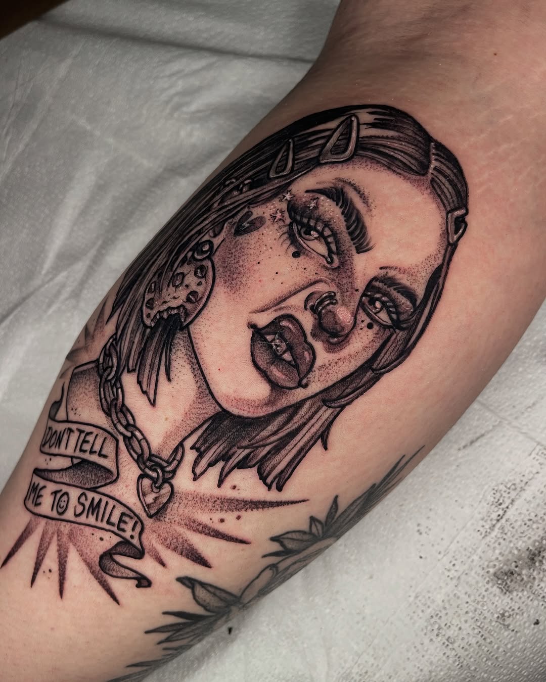 Tattoo by @carlygtattoos — black_and_grey, lettering_script