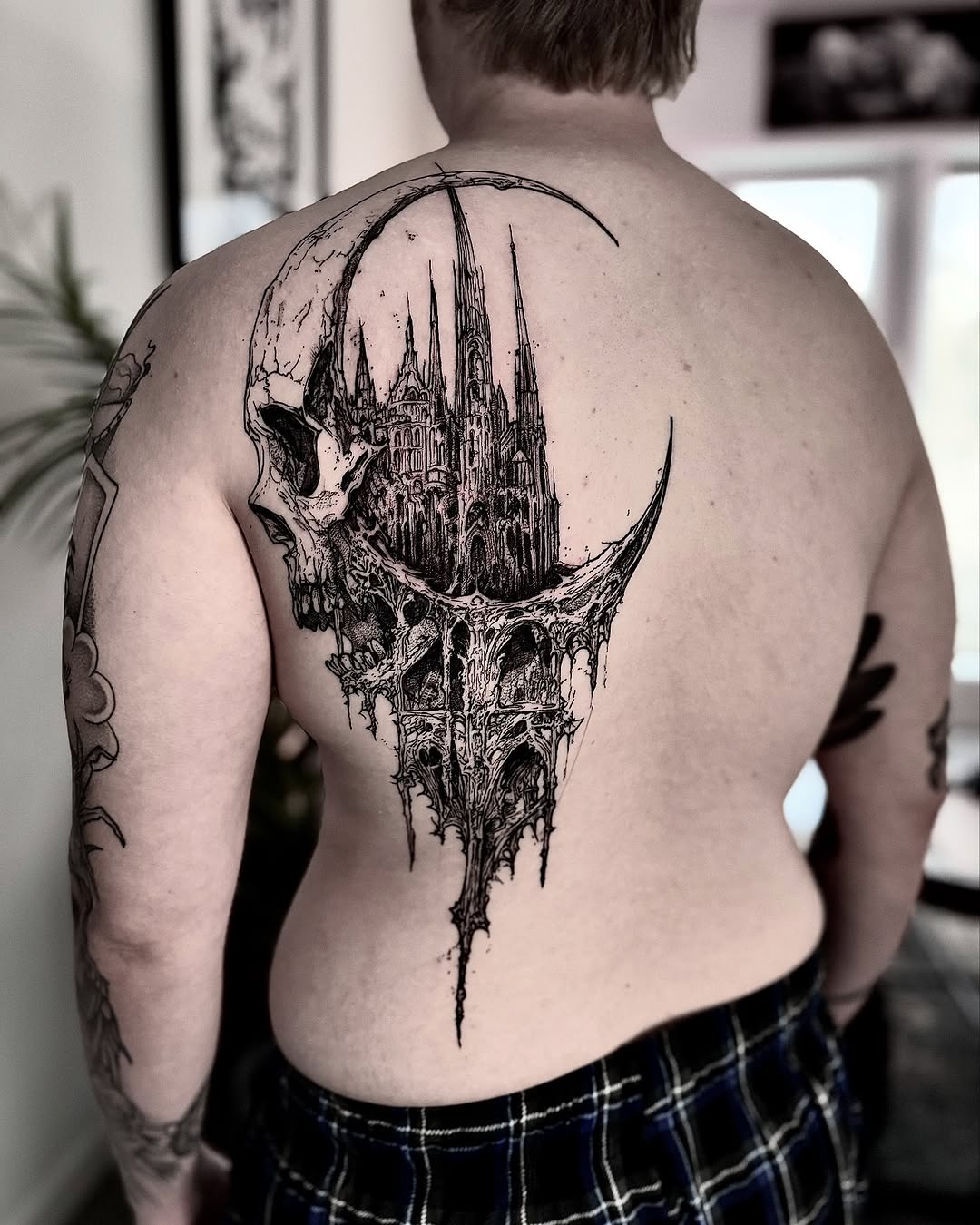 Tattoo by @bwk.darkart — blackwork, dark_realism