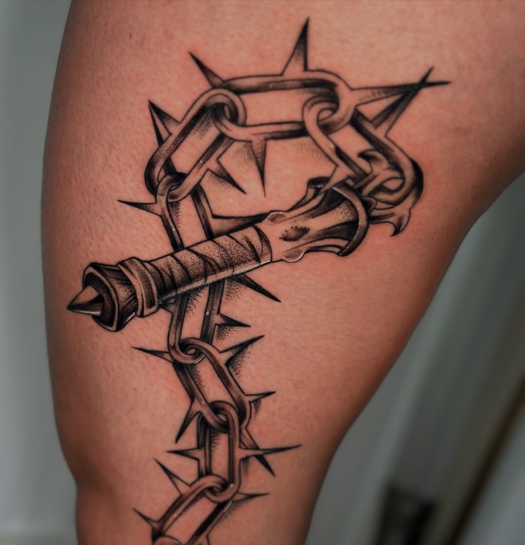 Tattoo by @coldbratpokes — black_and_grey, dark_realism