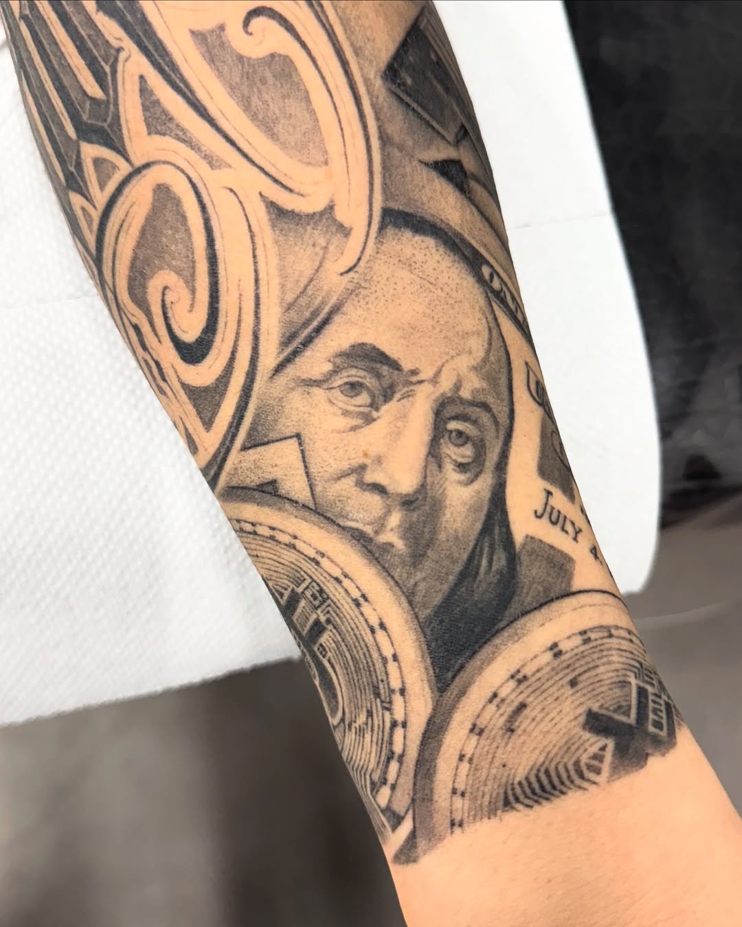 Tattoo by @dopeletterstattoo — realism, black_and_grey