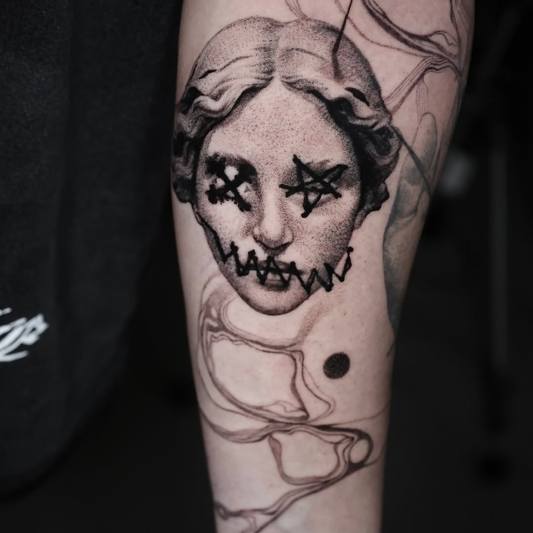 Tattoo by @horror_tattoo — blackwork, illustrative