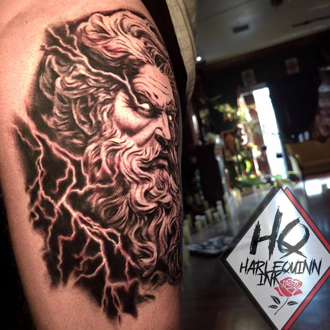 Tattoo by @harlequinn_ink — realism, black_and_grey