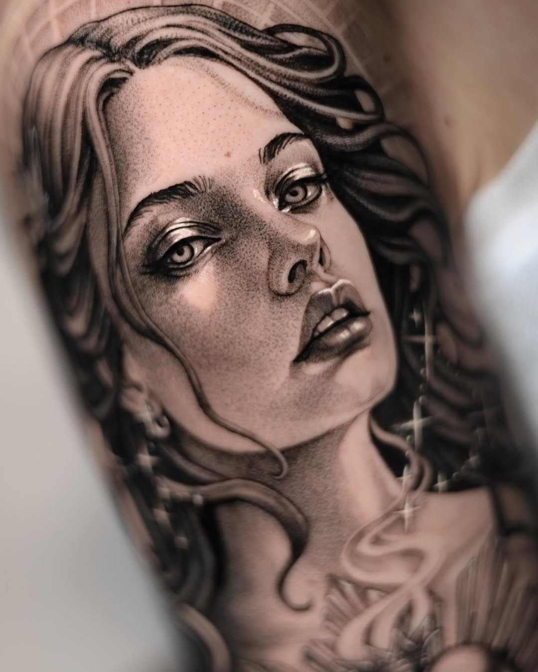 Tattoo by @abcd_tattoo β realism, black_and_grey